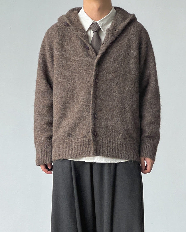 Wool Blend Hooded Knit Cardigan