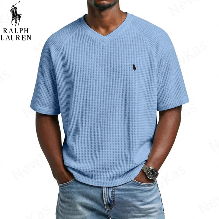 ᏒᎪᏞᏢᎻ ᏞᎪՍᏒЕΝ – T-shirt in Maglia Waffle con Collo a V