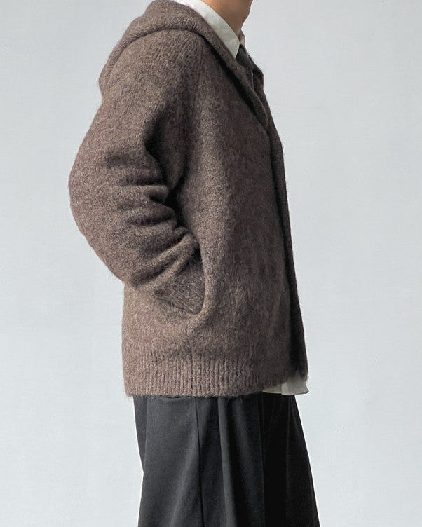 Wool Blend Hooded Knit Cardigan