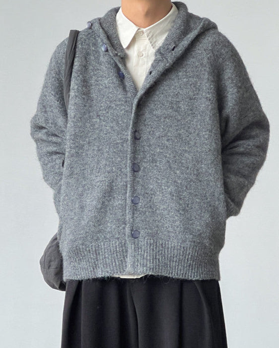 Wool Blend Hooded Knit Cardigan