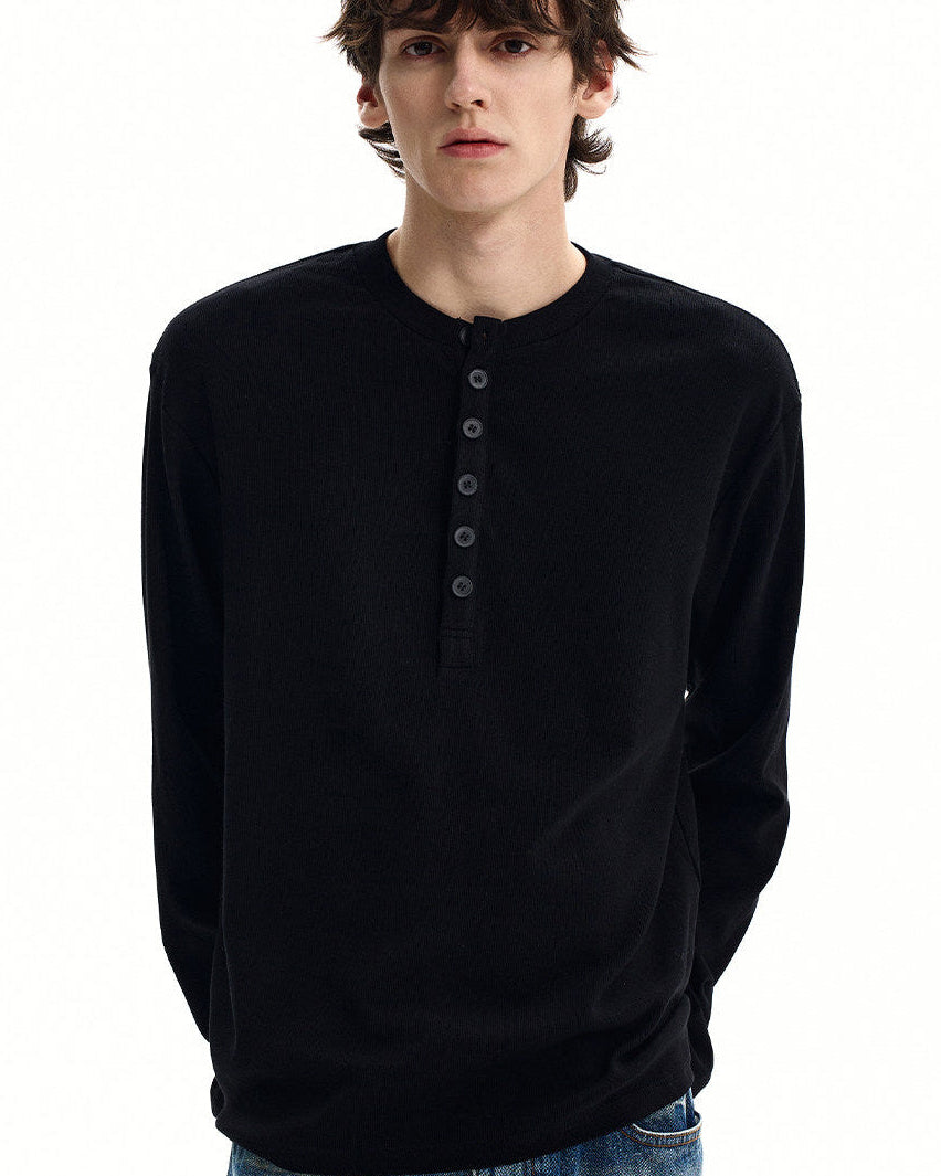 Men's Waffle Knit Cotton Henley