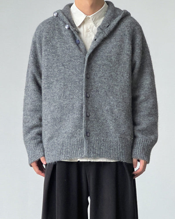 Wool Blend Hooded Knit Cardigan