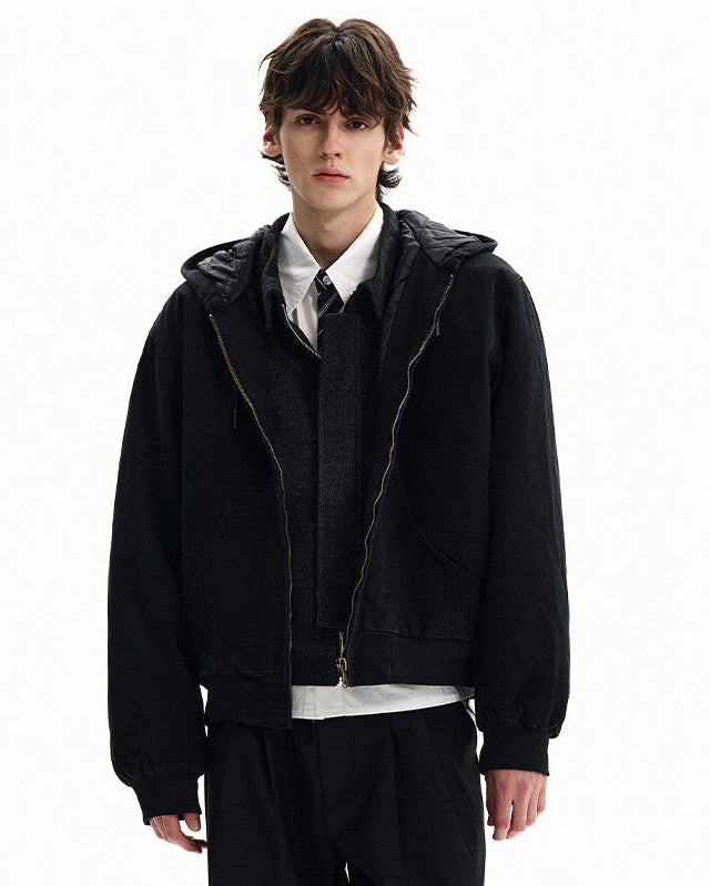 Men's Washed Cotton Zip Hooded Jacket