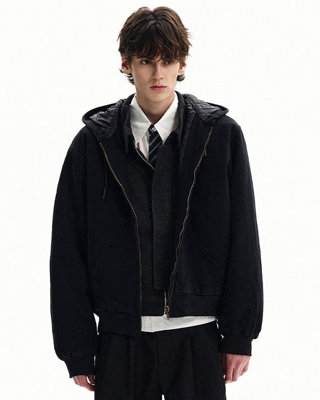 Men's Washed Cotton Zip Hooded Jacket