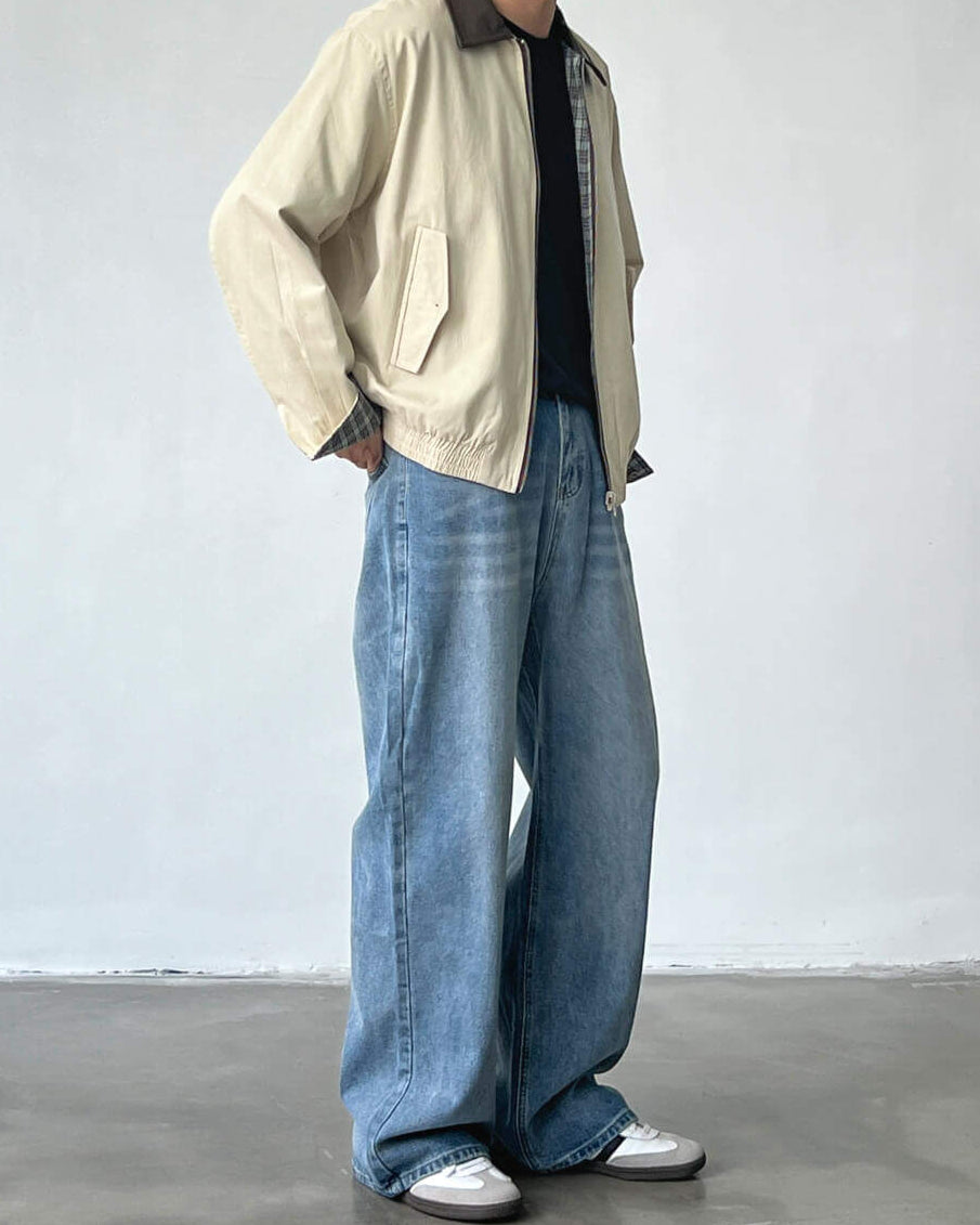 Men's Wide Straight Mid-Rise Denim Jeans