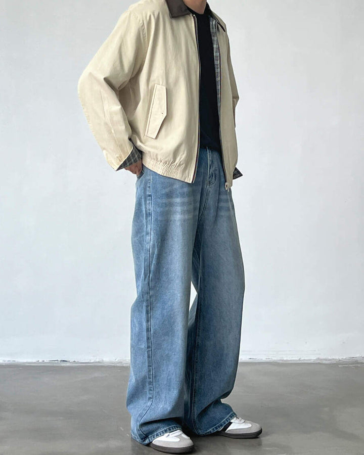 Men's Wide Straight Mid-Rise Denim Jeans