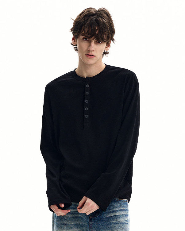 Men's Waffle Knit Cotton Henley