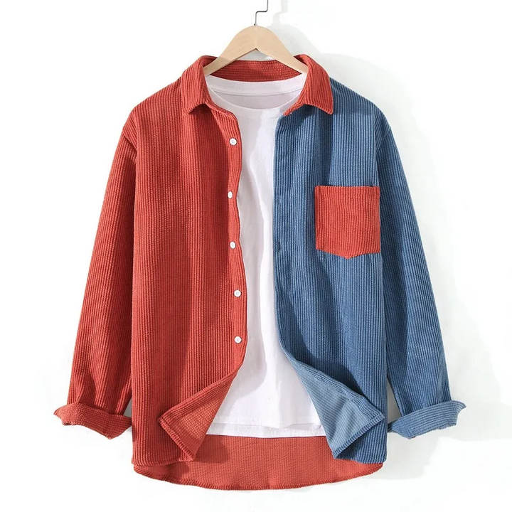 Chemise boutonnée en velours côtelé bicolore