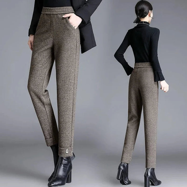 Pantaloni in lana a spina di pesce