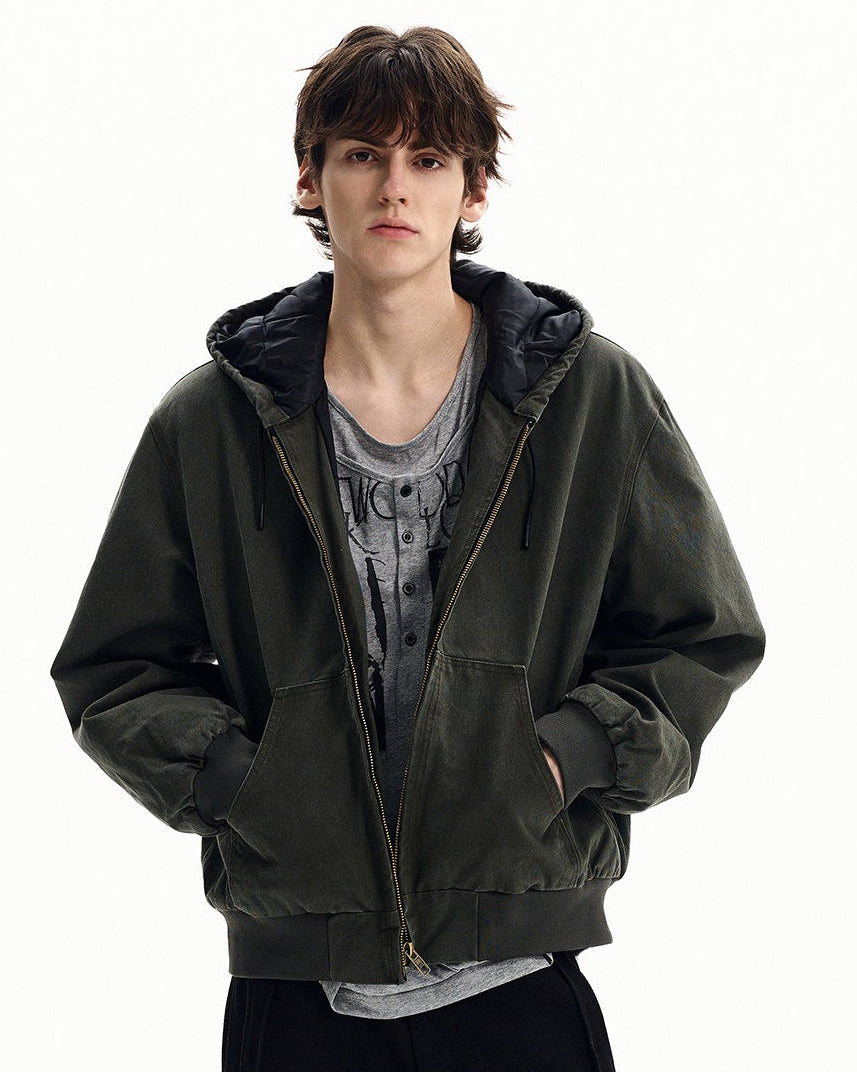Men's Washed Cotton Zip Hooded Jacket
