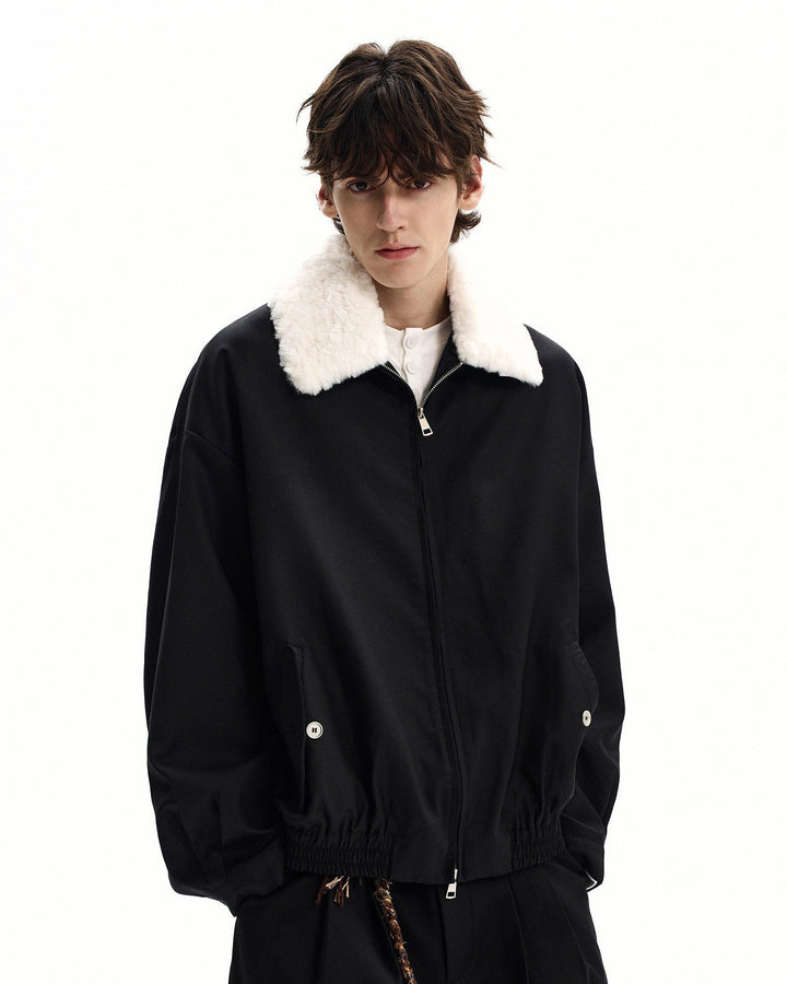 Wool Blend Shearling Collar Jacket