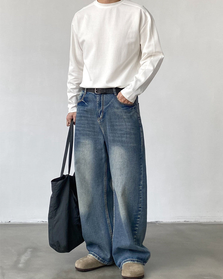 Men's Washed Wide-Leg Loose Denim Jeans