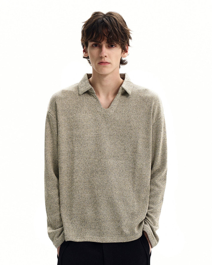 Wool Blend Knit Polo Sweater