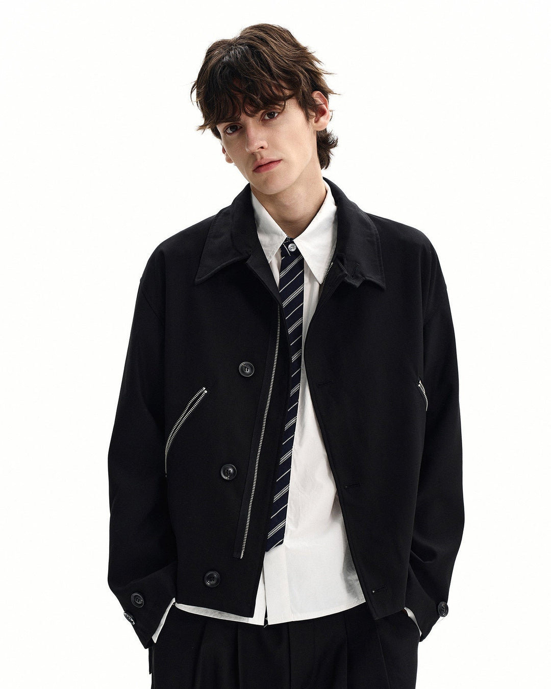Wool Blend Zip Pocket Jacket
