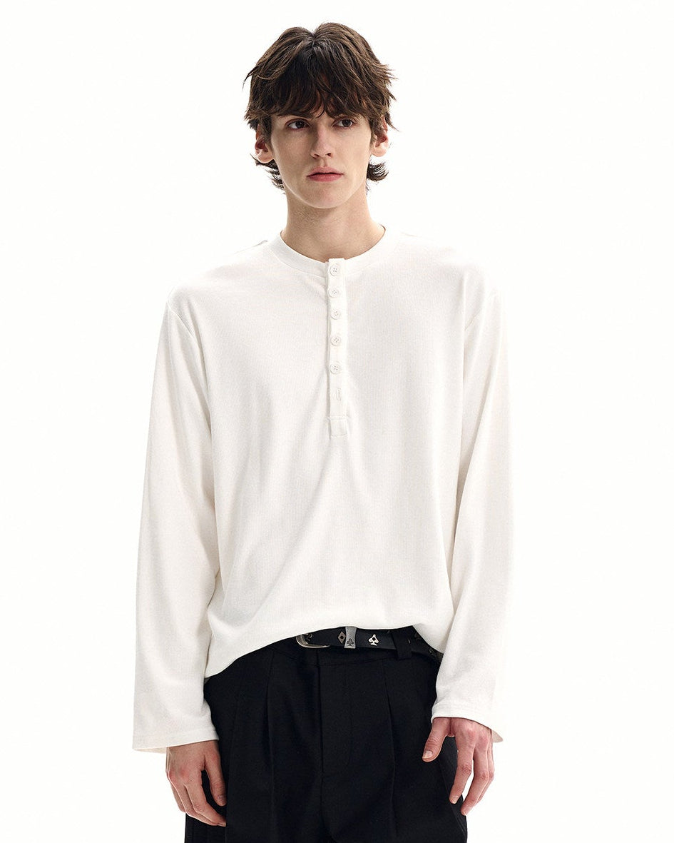 Men's Waffle Knit Cotton Henley