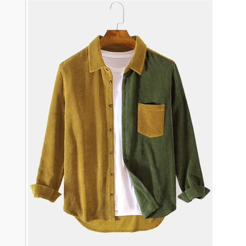 Chemise boutonnée en velours côtelé bicolore