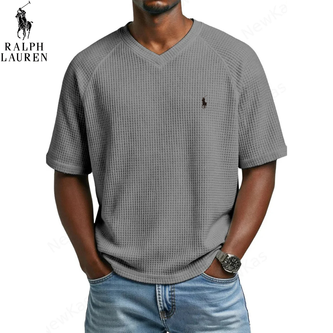 ᏒᎪᏞᏢᎻ ᏞᎪՍᏒЕΝ – T-shirt in Maglia Waffle con Collo a V