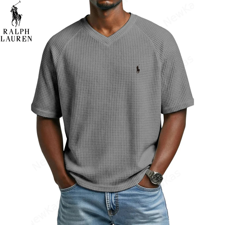 ᏒᎪᏞᏢᎻ ᏞᎪՍᏒЕΝ – T-shirt in Maglia Waffle con Collo a V