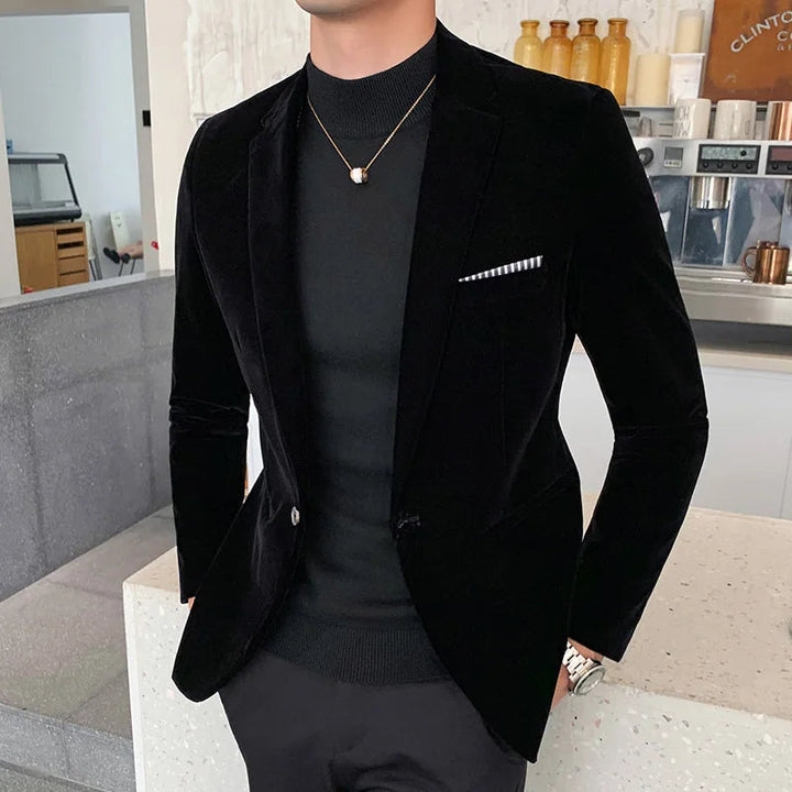 Blazer Cintré en Velours Minuit