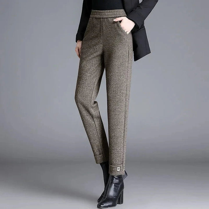 Pantaloni in lana a spina di pesce