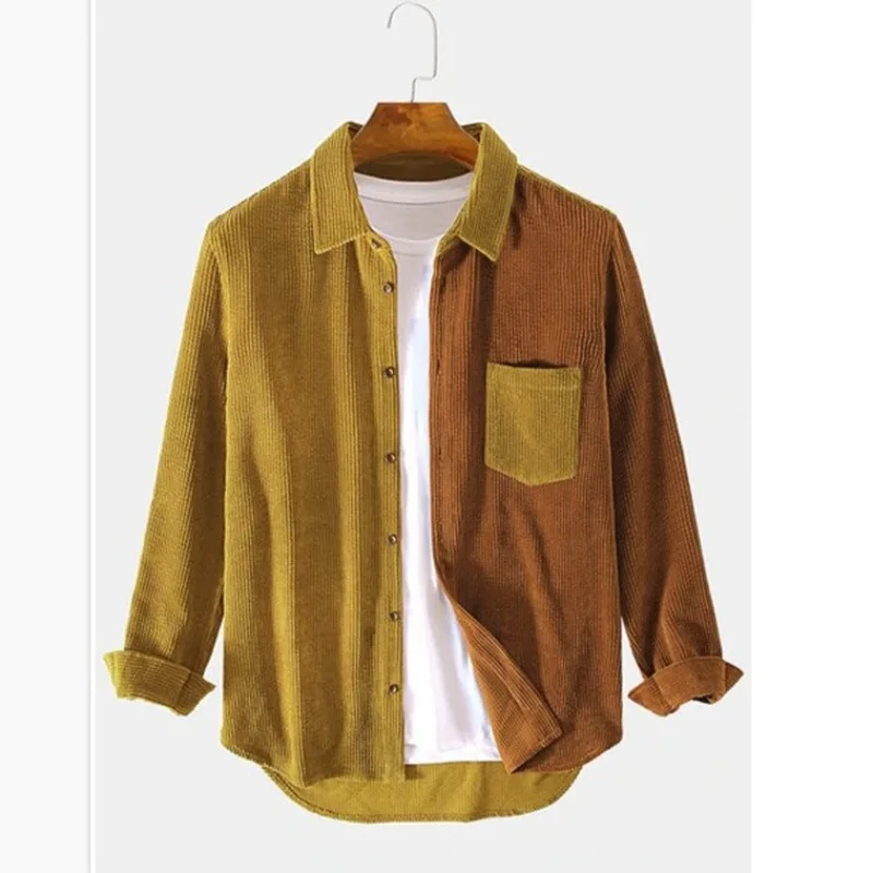 Chemise boutonnée en velours côtelé bicolore
