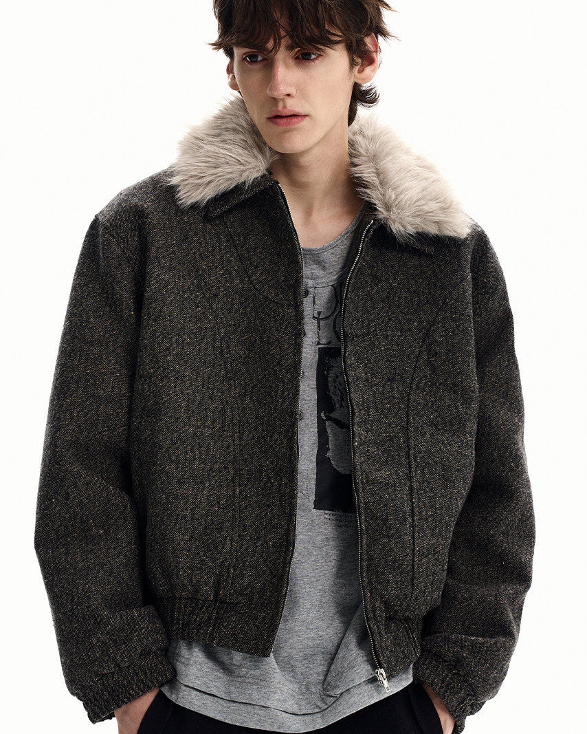 Wool-Blend Jacket with Faux Fur Collar