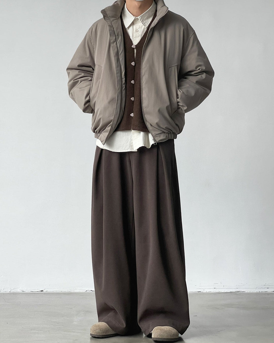 Wool Blend Wide Pleat Trousers
