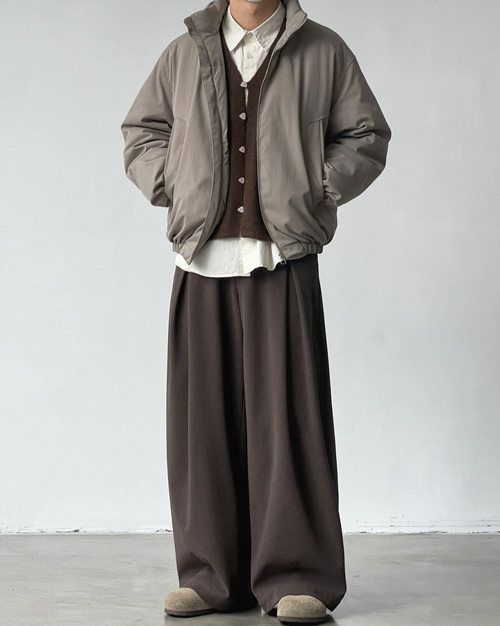 Wool Blend Wide Pleat Trousers
