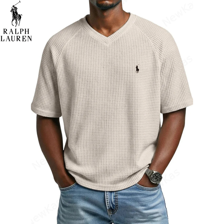 ᏒᎪᏞᏢᎻ ᏞᎪՍᏒЕΝ – T-shirt in Maglia Waffle con Collo a V