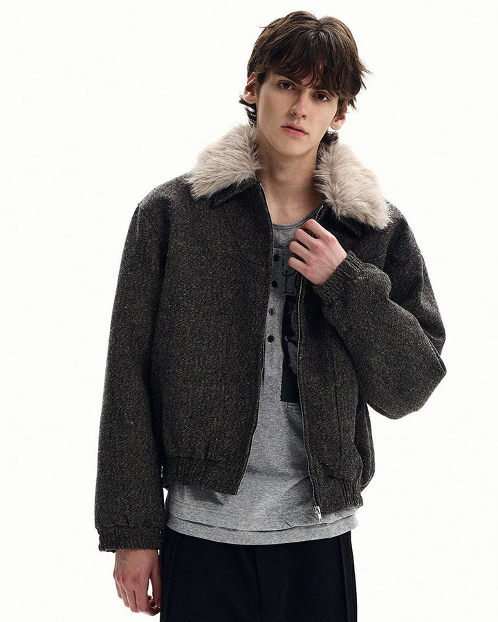 Wool-Blend Jacket with Faux Fur Collar