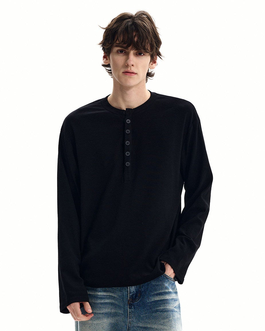 Men's Waffle Knit Cotton Henley