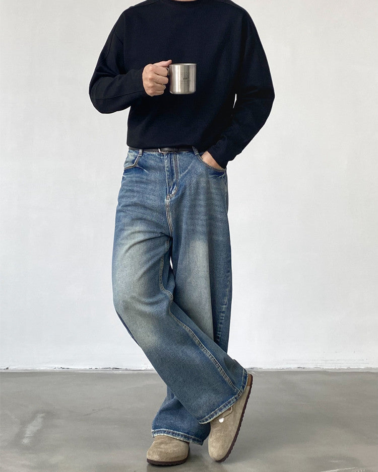 Men's Washed Wide-Leg Loose Denim Jeans