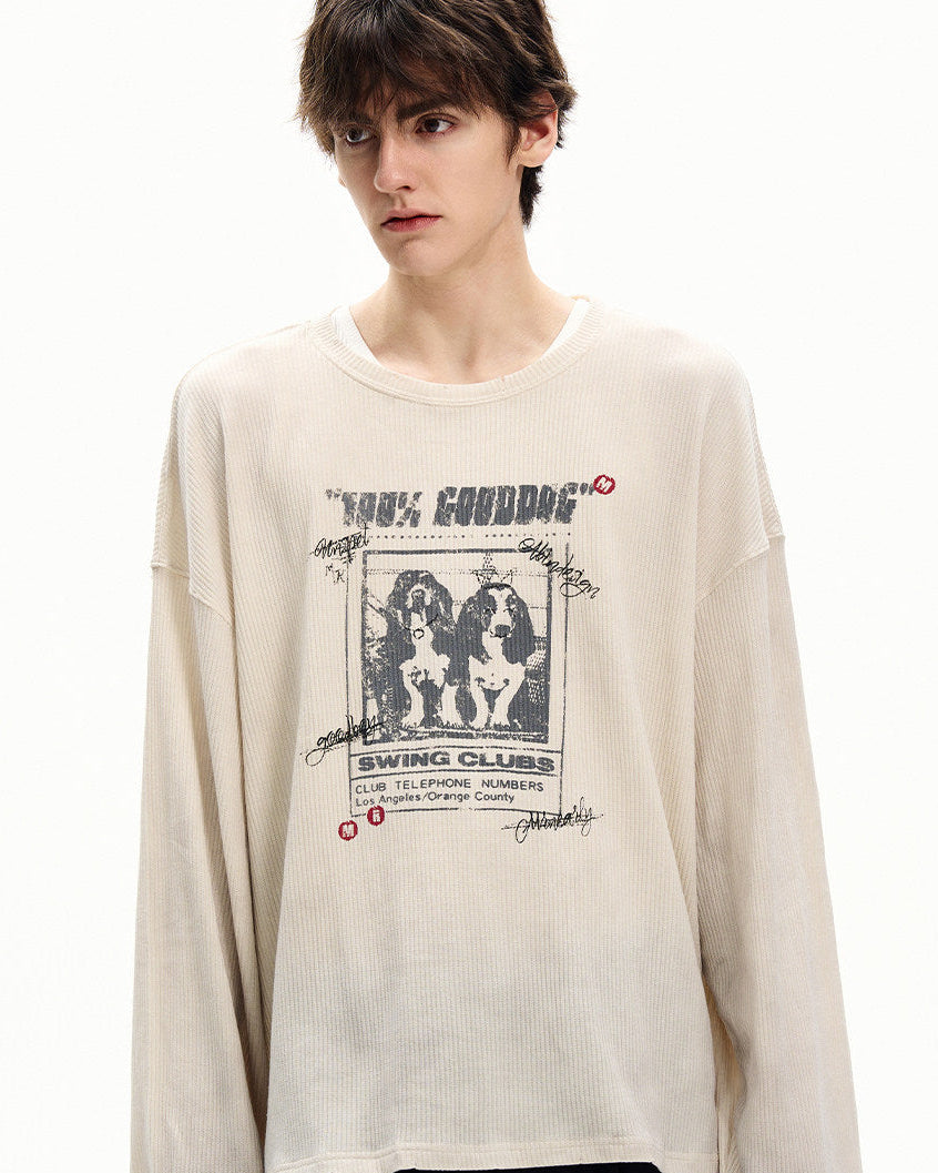 Men's Waffle Knit Graphic Long Sleeve Tee