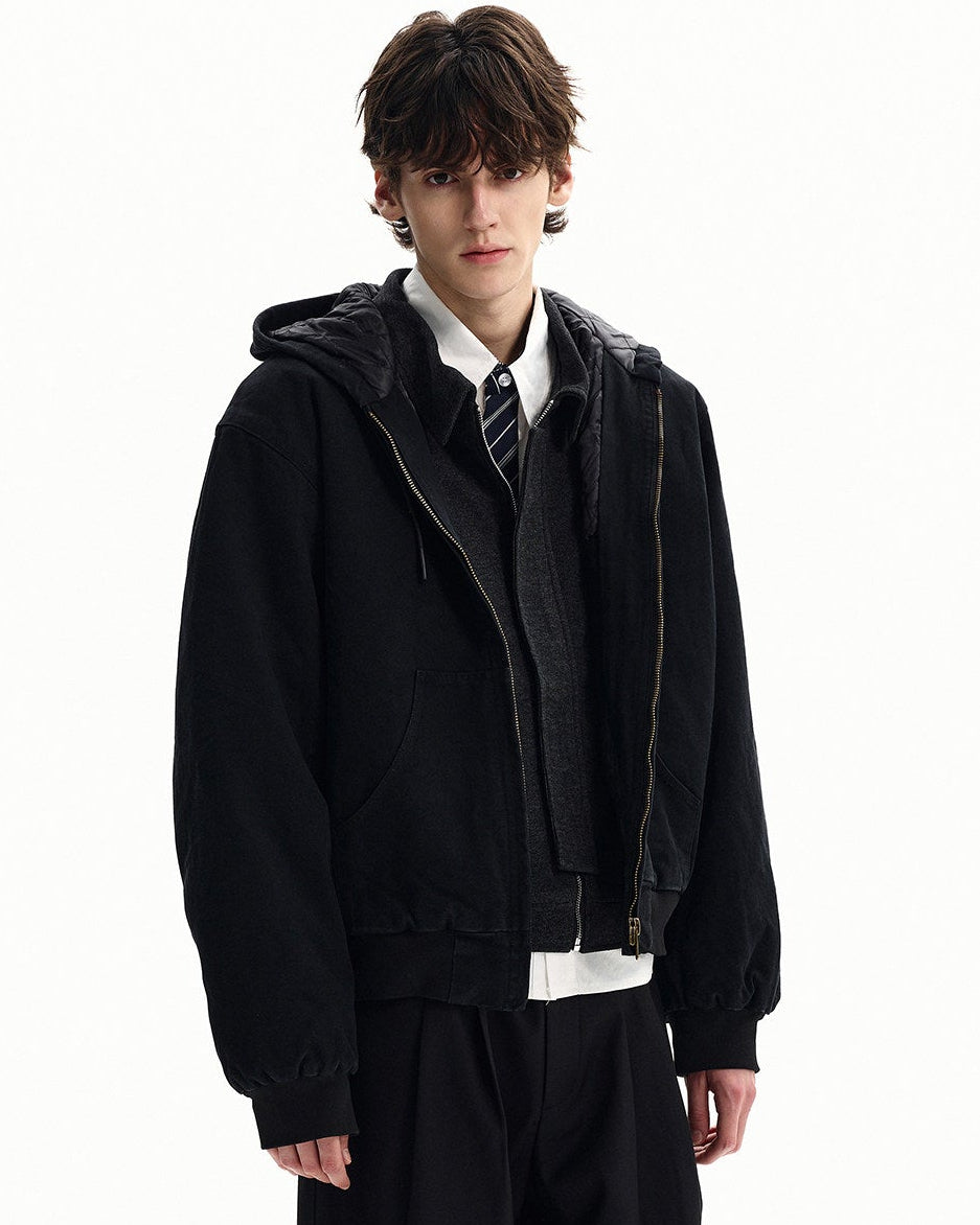 Men's Washed Cotton Zip Hooded Jacket