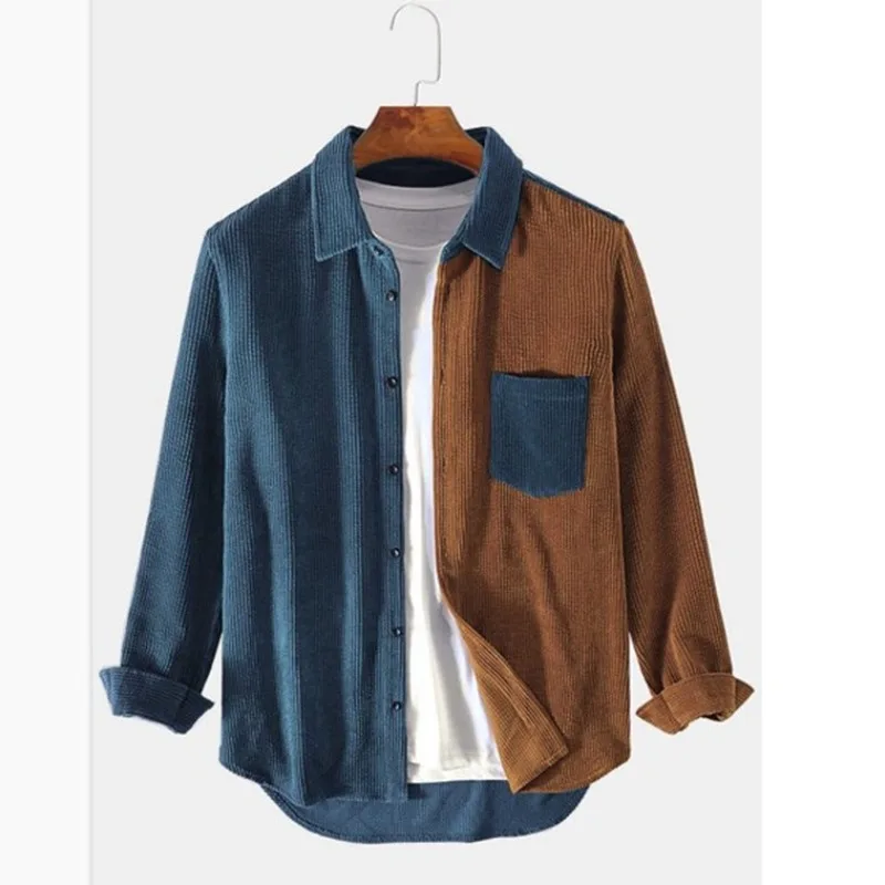Chemise boutonnée en velours côtelé bicolore