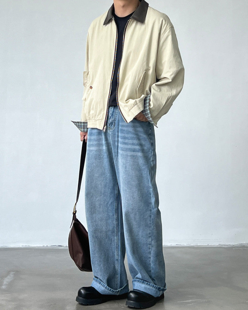 Men's Wide Straight Mid-Rise Denim Jeans
