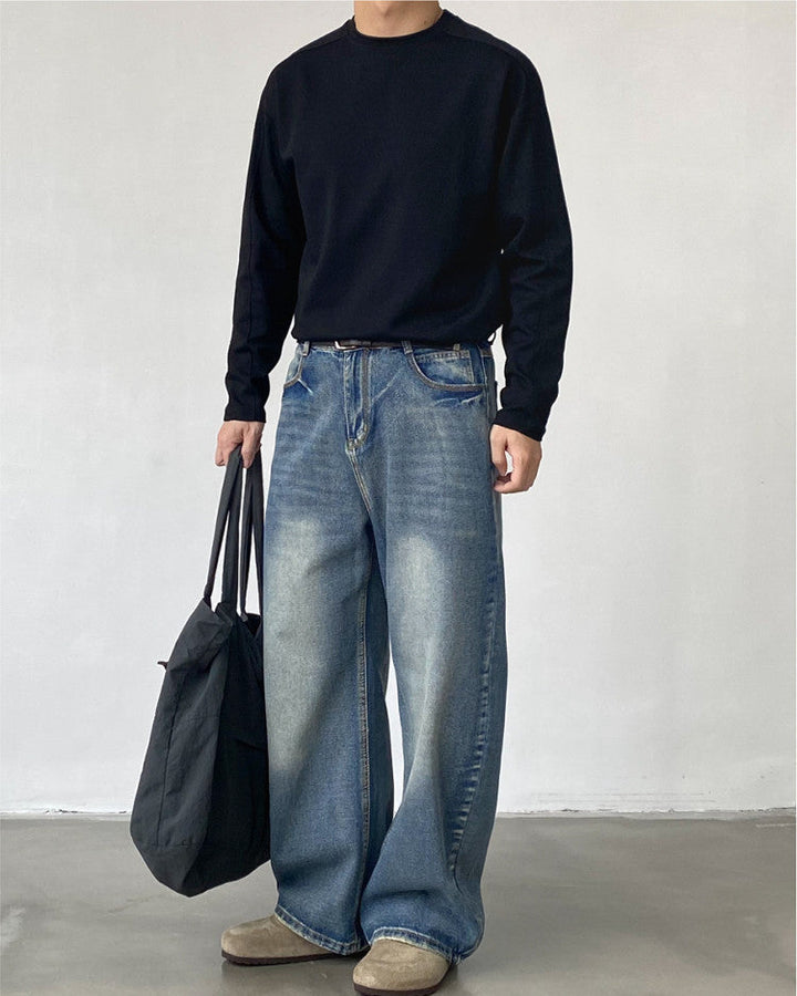 Men's Washed Wide-Leg Loose Denim Jeans