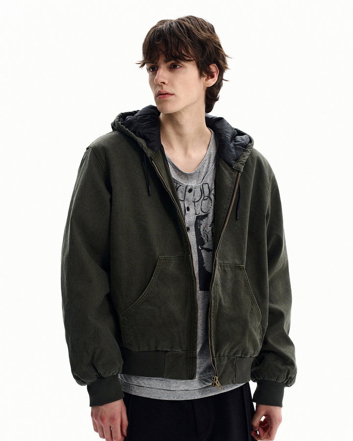 Men's Washed Cotton Zip Hooded Jacket