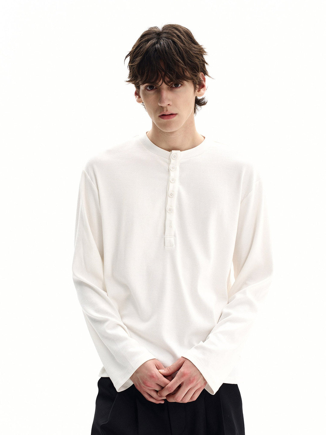 Men's Waffle Knit Cotton Henley