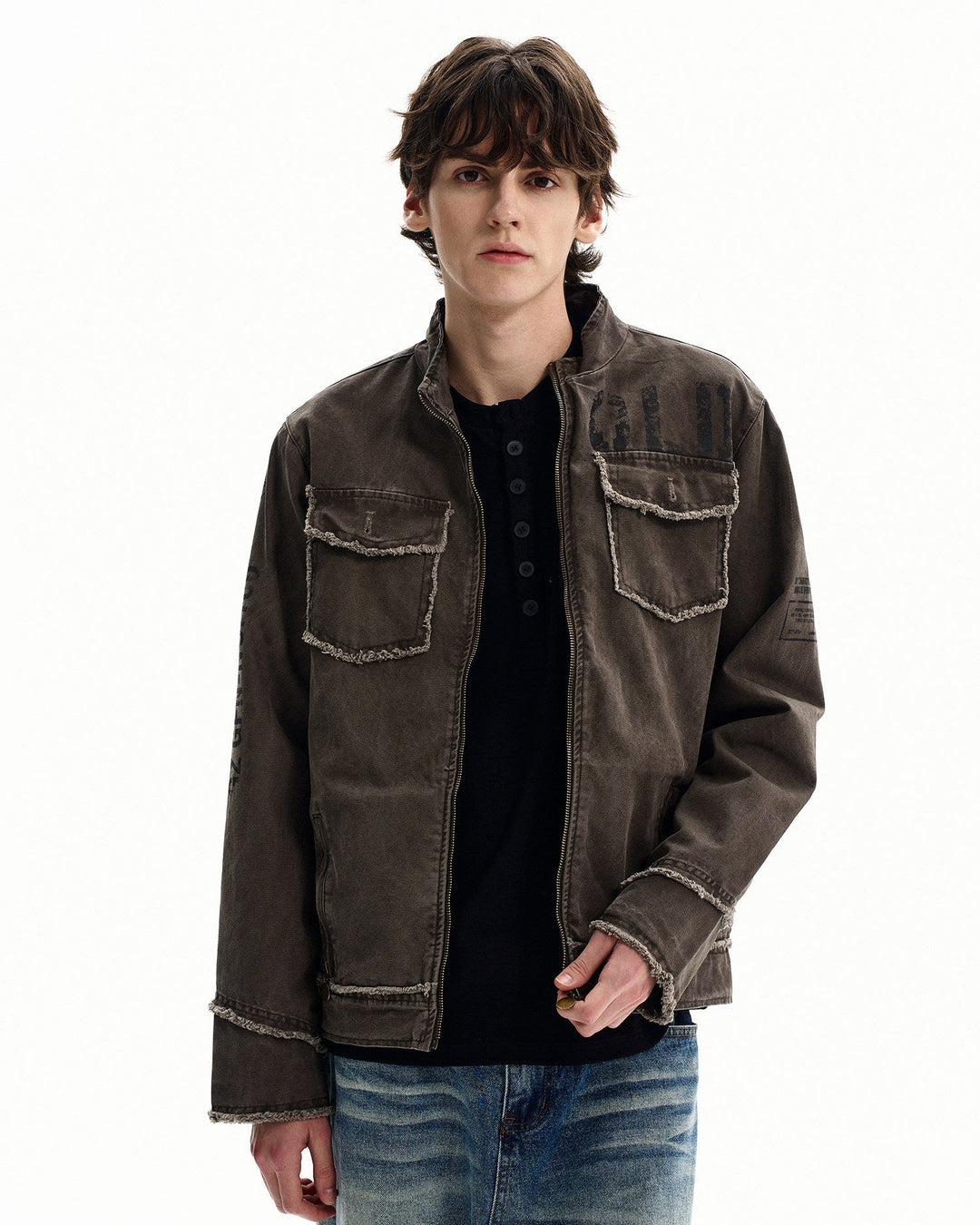 Men's Washed Cotton Zip Utility Jacket