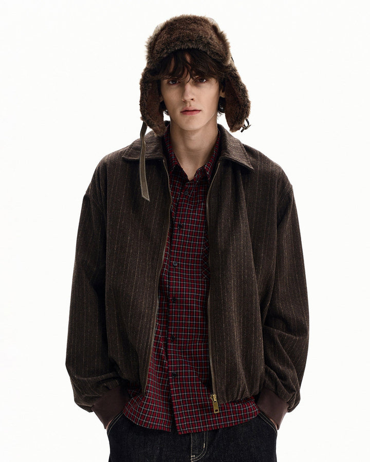 Wool Blend Pinstripe Zip Jacket
