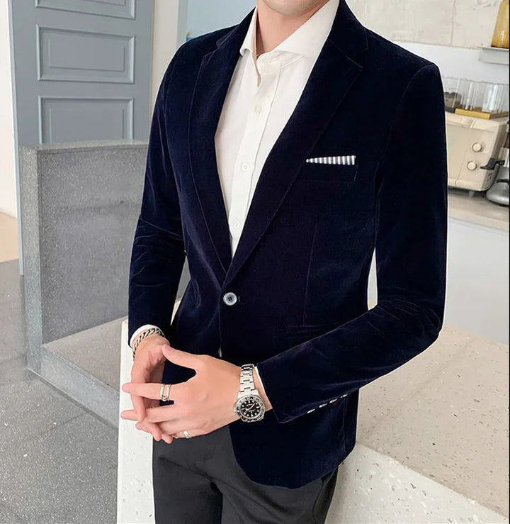 Blazer Cintré en Velours Minuit