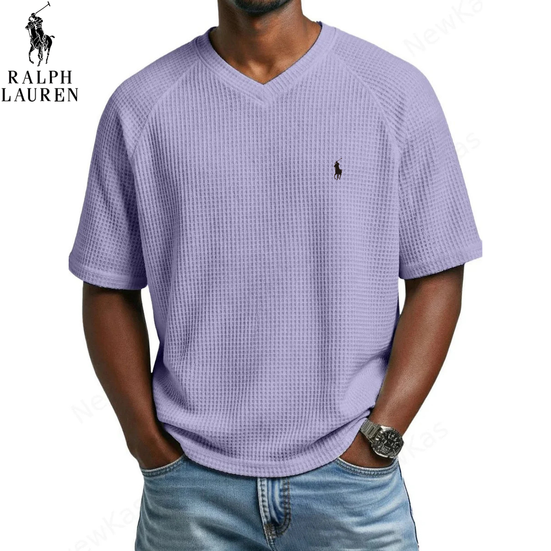 ᏒᎪᏞᏢᎻ ᏞᎪՍᏒЕΝ – T-shirt in Maglia Waffle con Collo a V