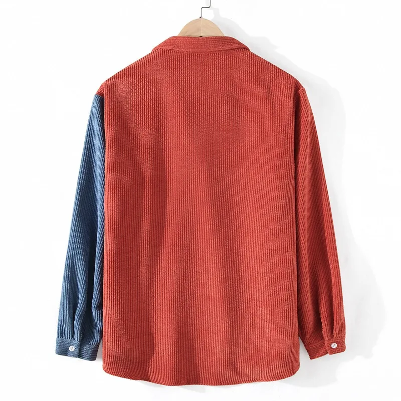 Chemise boutonnée en velours côtelé bicolore