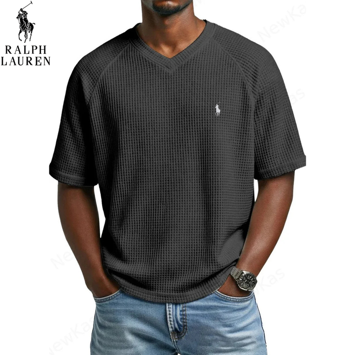 ᏒᎪᏞᏢᎻ ᏞᎪՍᏒЕΝ – T-shirt in Maglia Waffle con Collo a V