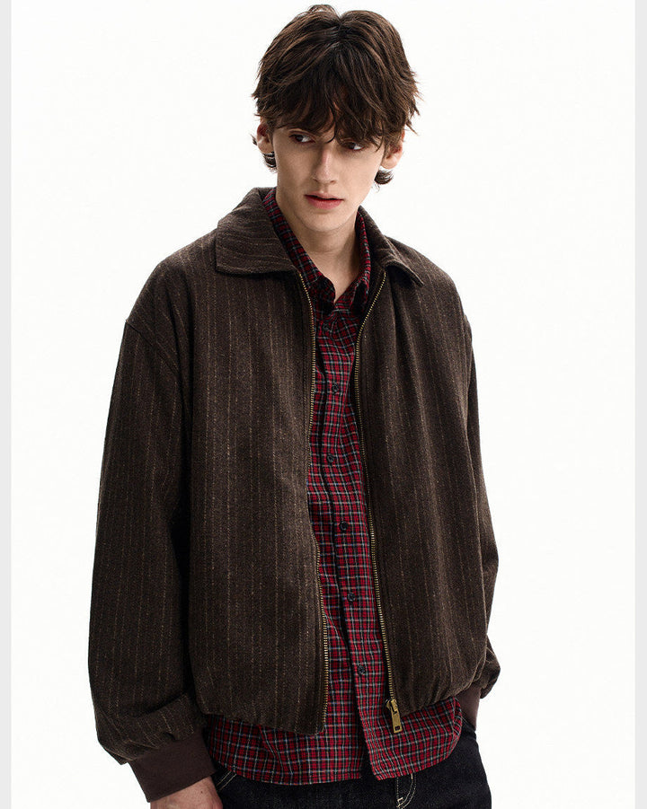 Wool Blend Pinstripe Zip Jacket