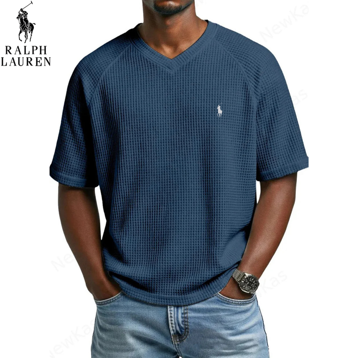 ᏒᎪᏞᏢᎻ ᏞᎪՍᏒЕΝ – T-shirt in Maglia Waffle con Collo a V