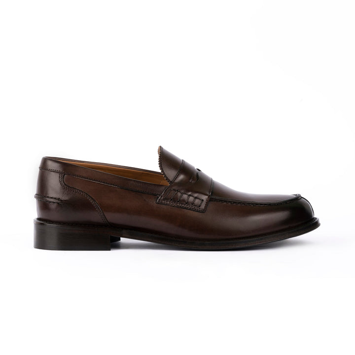 Elegante Mocassino Da Uomo In Pelle Di Vitello Castano Slip-On 0