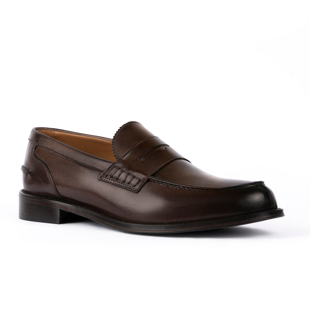 Elegante Mocassino Da Uomo In Pelle Di Vitello Castano Slip-On 1