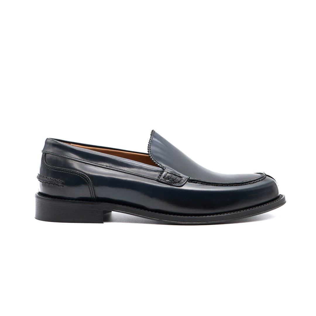 Elegante Mocassino Uomo College in Pelle Blu Spazzolata con Suola Antiscivolo 0